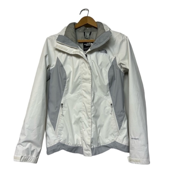 THE NORTH FACE Hyvent Lightweight Rain Hoodie Jacket White doble Zip front Sz Xs - Picture 1 of 16